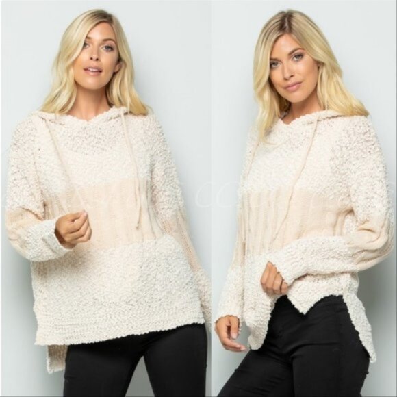 Tops - Chenille Knit Sweater Hoodie